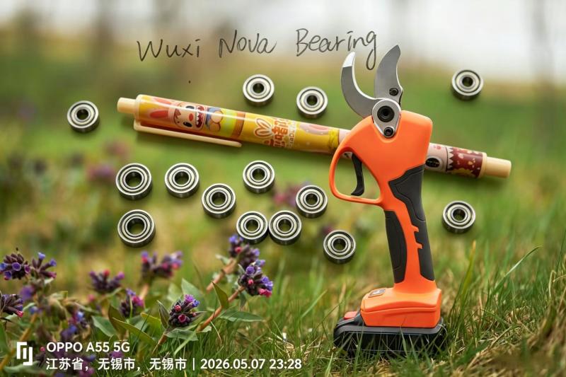 Precision miniature bearings for cordless garden pruners - packaged sets in outdoor scene, Wuxi Nova Bearing.jpg