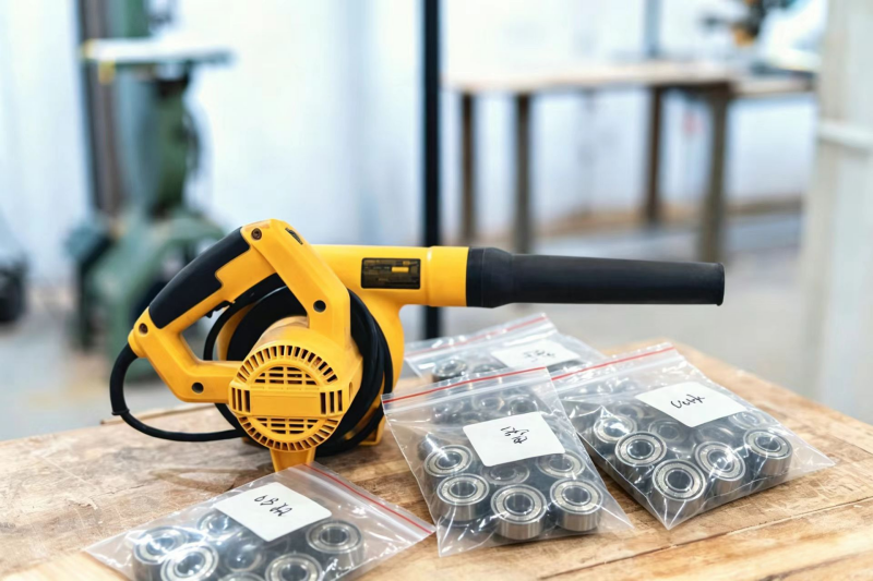 Precision miniature bearings for industrial tools - packaged sets next to workshop blower, Wuxi Nova Bearing。.jpg