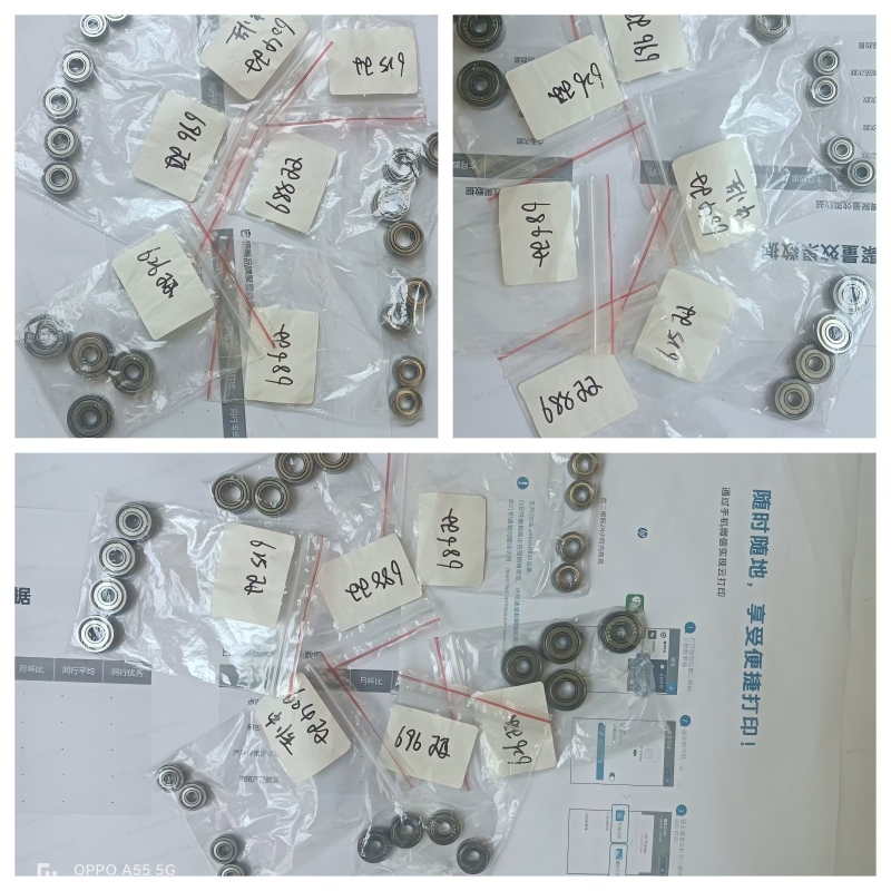 Finished precision micro bearings with model labels (624ZZ, 688ZZ, 696ZZ) for industrial use.jpg